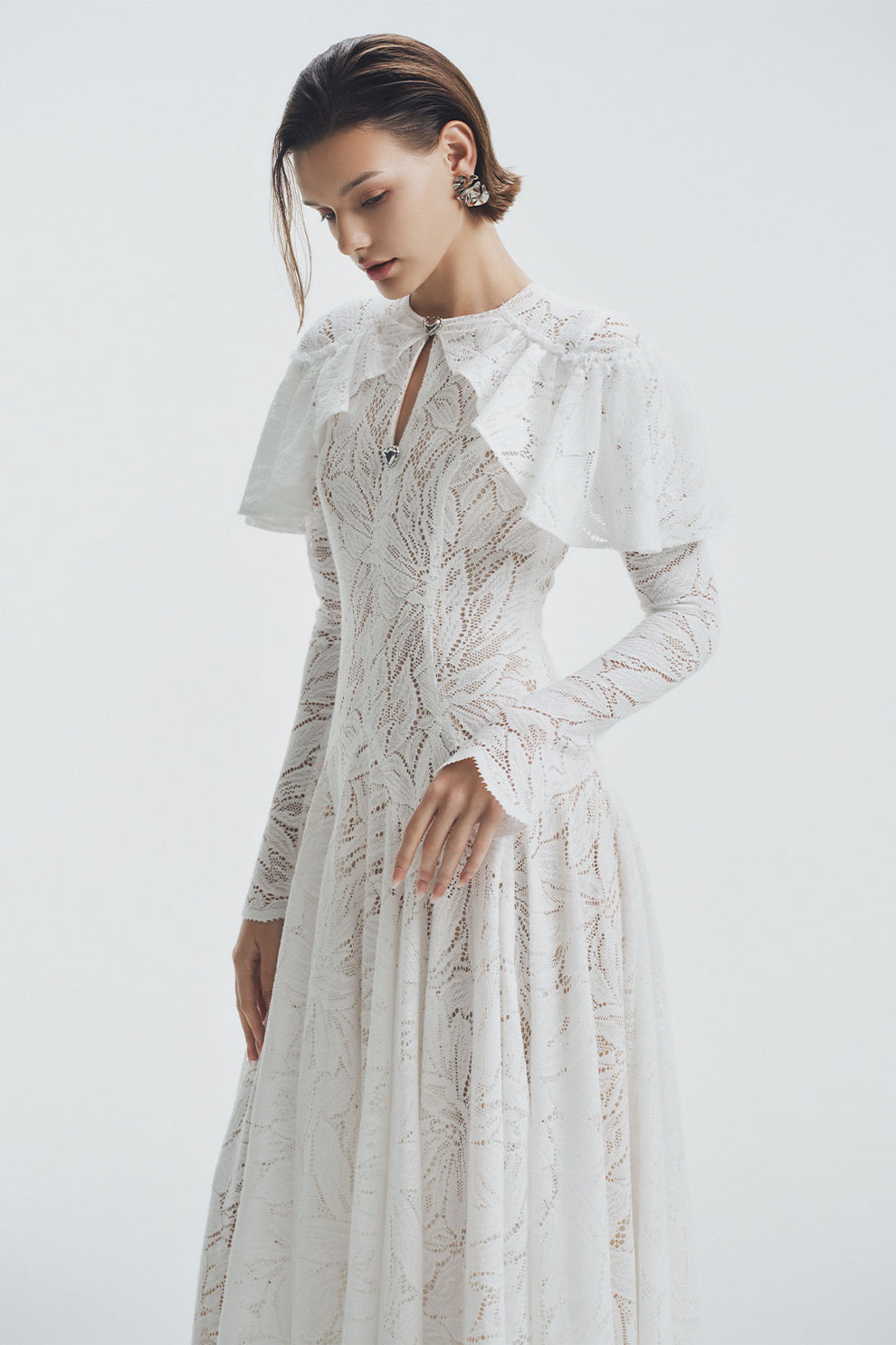 Women's Lavina A-line Ruffle Sleeved Lace Ankle Length Dress S/M/L/XL ...