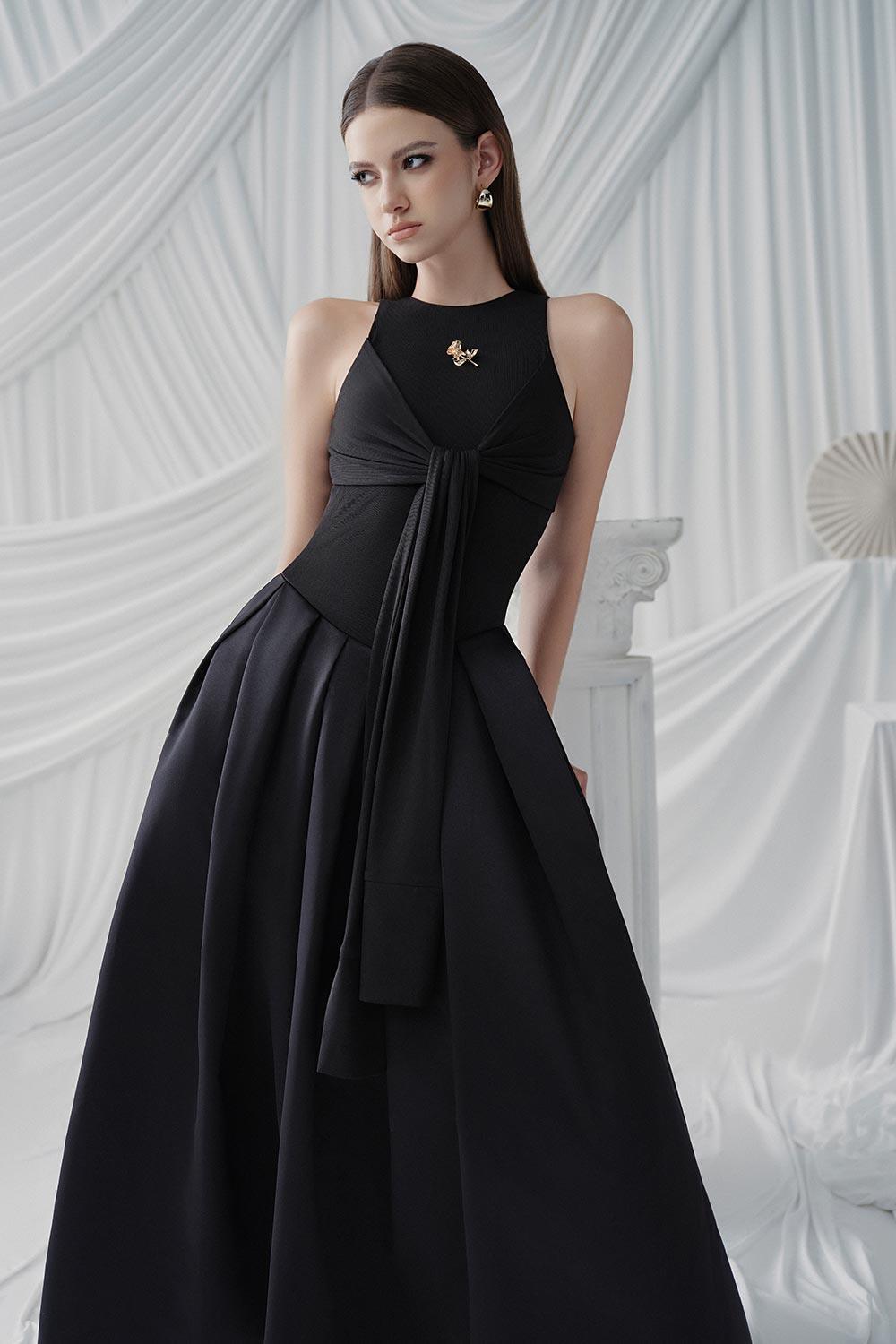 Trixie A-line Cold Shoulder Sleeved Cotton Jersey Ankle Length Dress