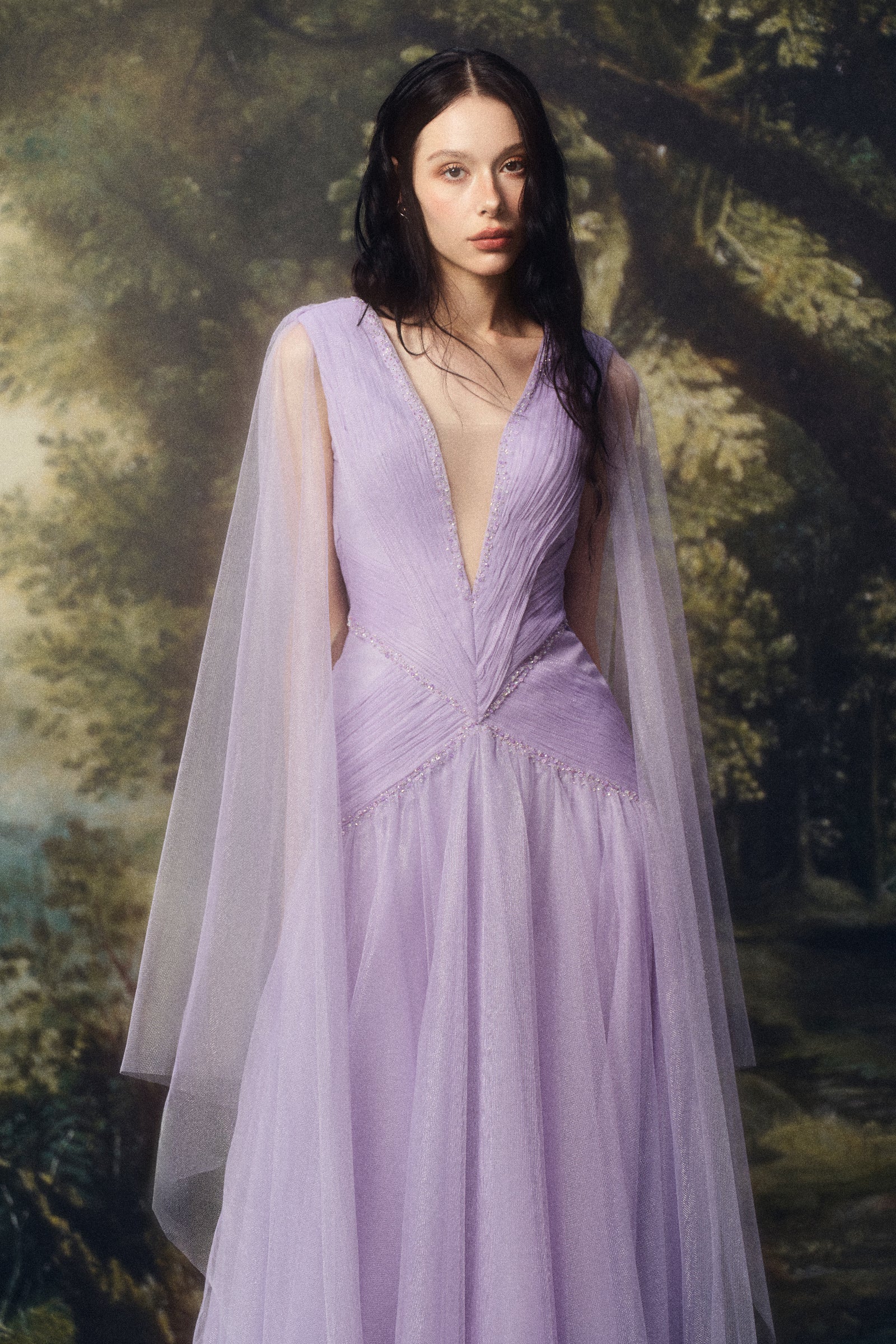 Papilia Cape Sleeve Maxi Dress