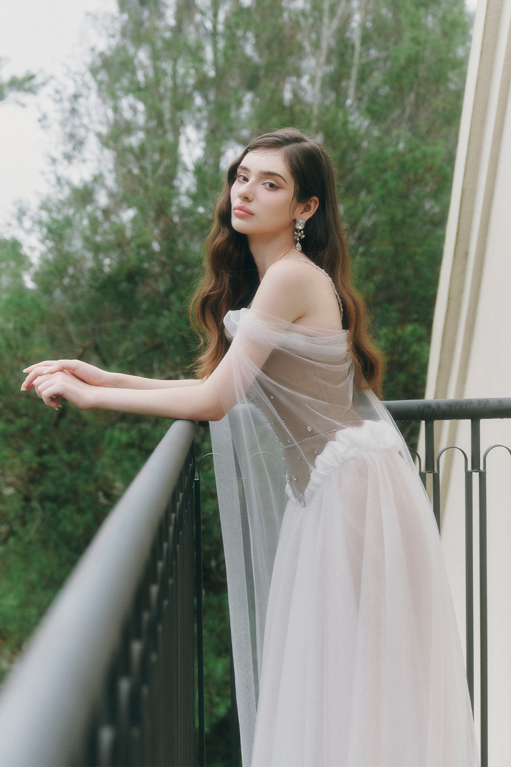Luminous A-line Cape Sleeved Tulle Ankle Length Dress