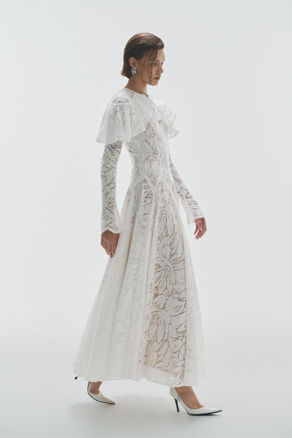 Women's Lavina A-line Ruffle Sleeved Lace Ankle Length Dress S/M/L/XL ...