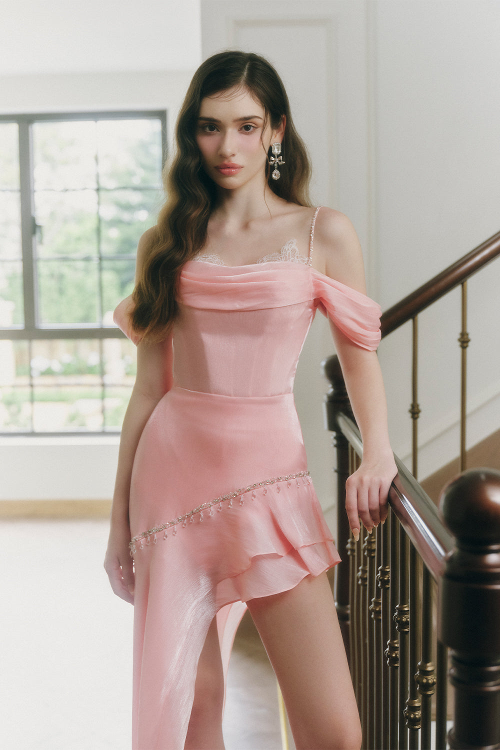 Women's Dovie Asymmetric Layered Silk Floor Length Dress XS/S/M/L/XL/Customize Pink MEAN BLVD Pink / S Women's Dovie Asymmetric Layered Silk Floor Length Dress XS/S/M/L/XL/Customize Pink MEAN BLVD Pink / S