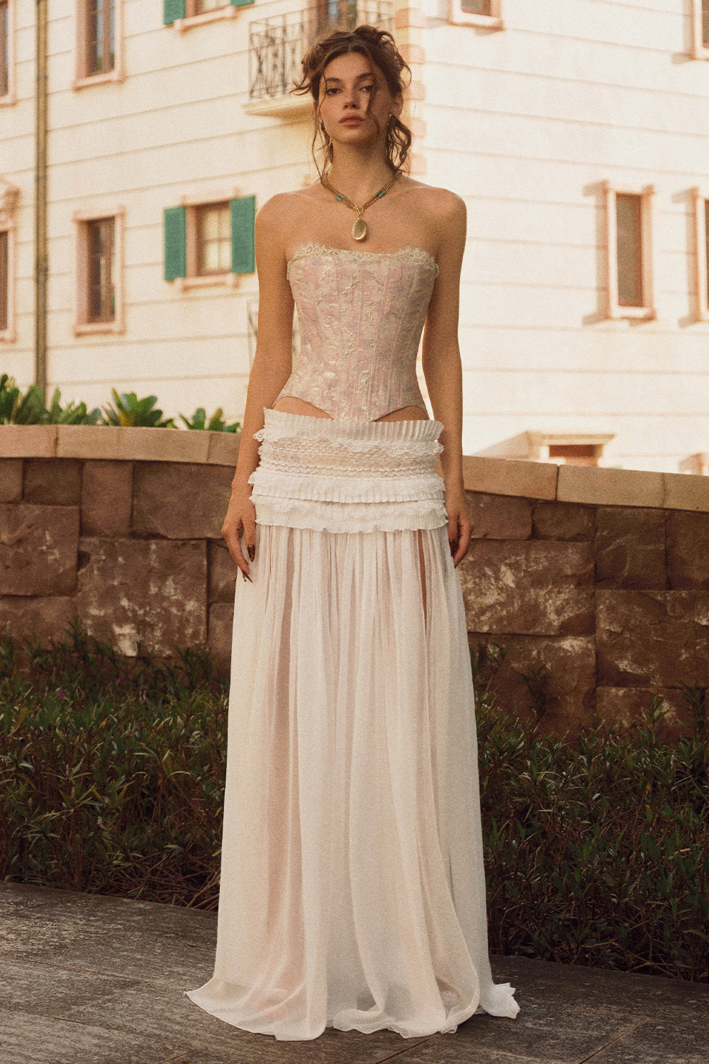 Chelo Alonso Drop Waist Corset Lace Maxi Set