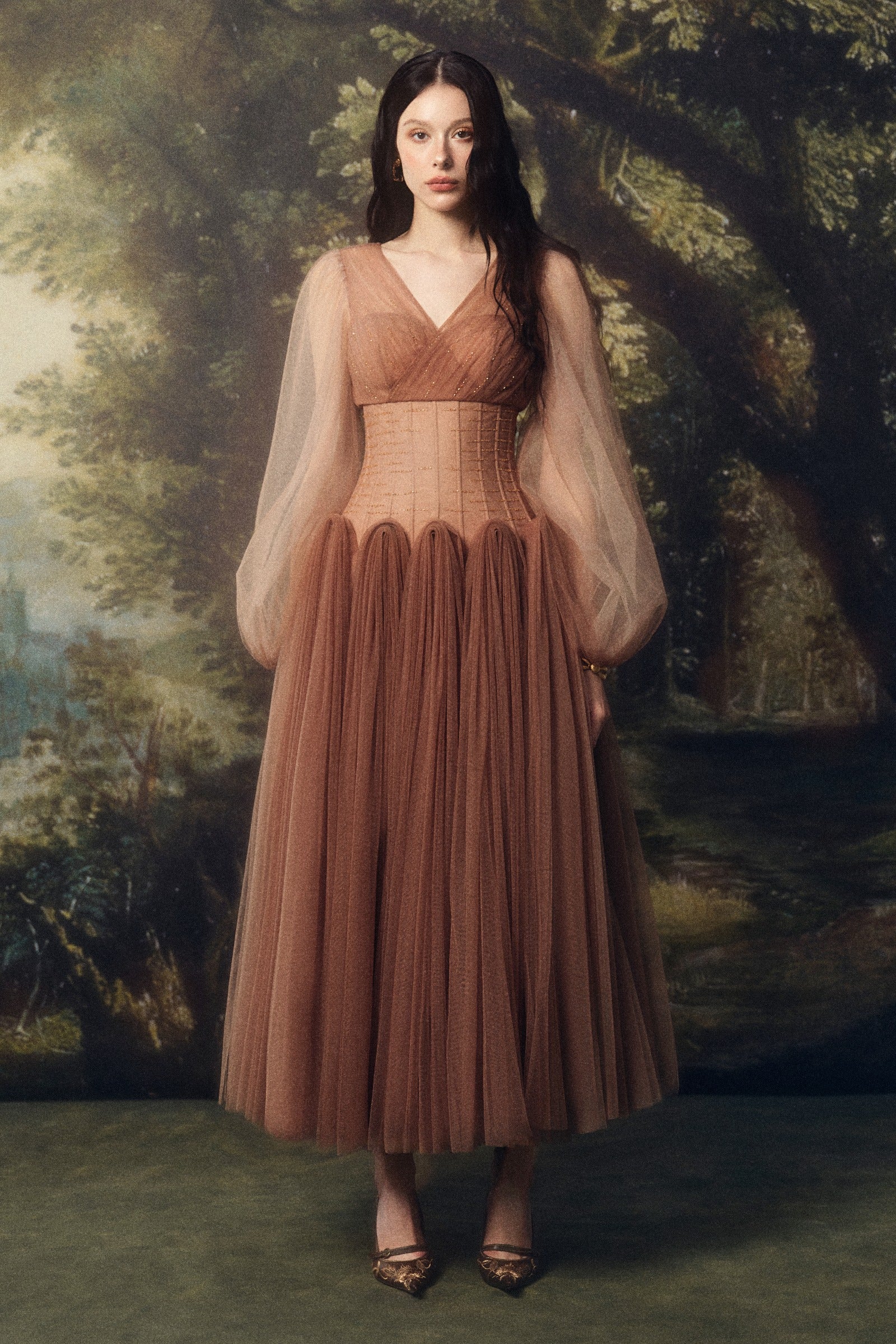 Sylvara Bishop Sleeve Midi Dress
