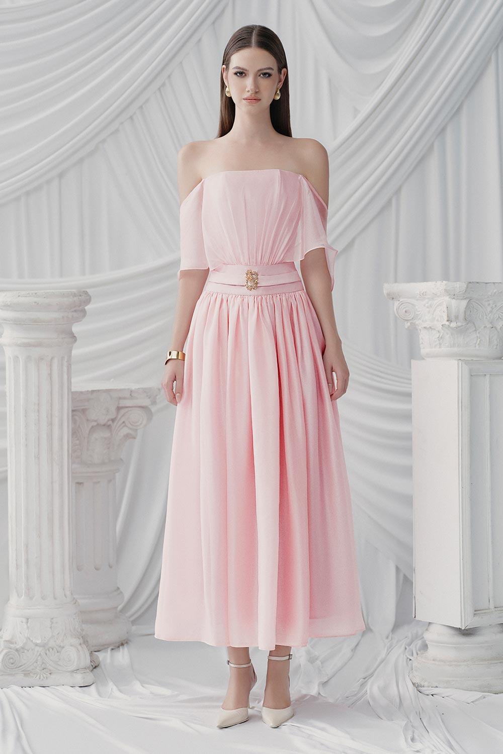 Rosine Gathered Off-Shoulder Silk Organza Midi Dress