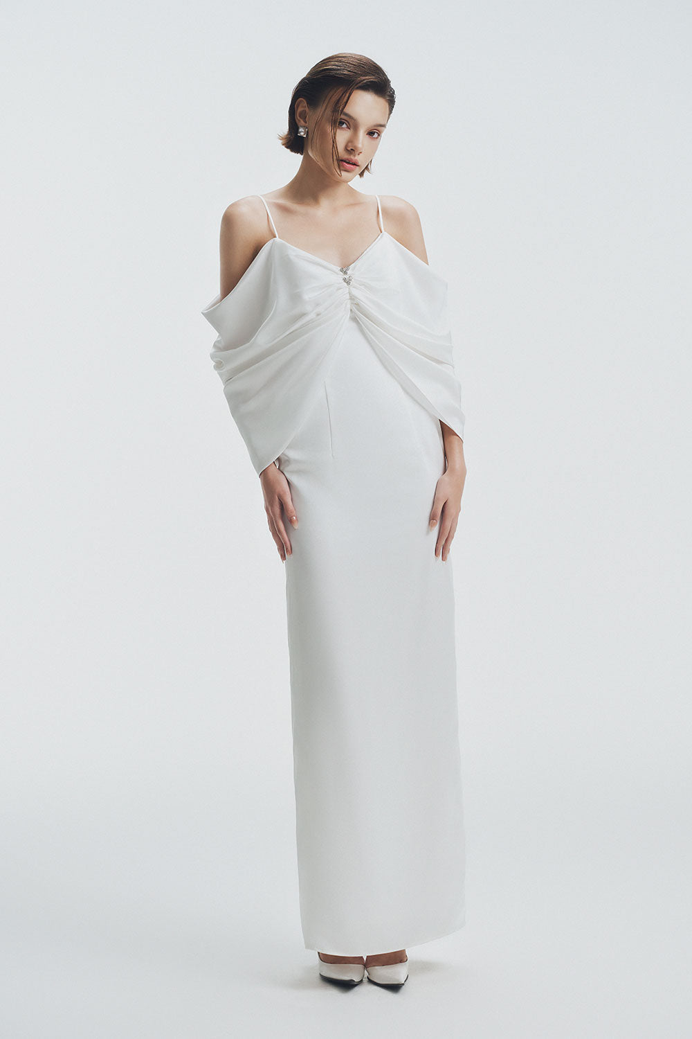 Aurelia Sheath Spaghetti Strap Silk Ankle Length Dress