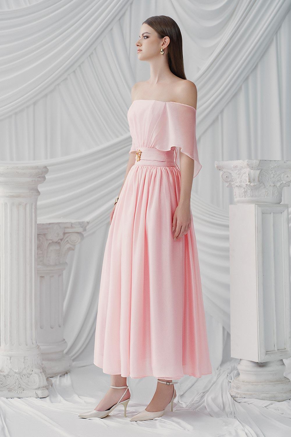 Rosine Gathered Off-Shoulder Silk Organza Midi Dress
