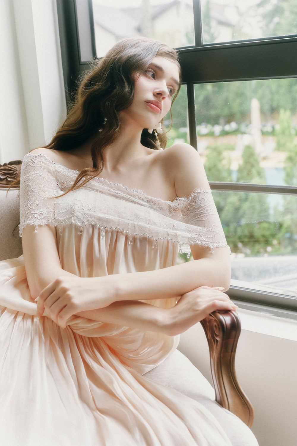 Wynkie Blouson Off-Shoulder Chiffon Midi Dress