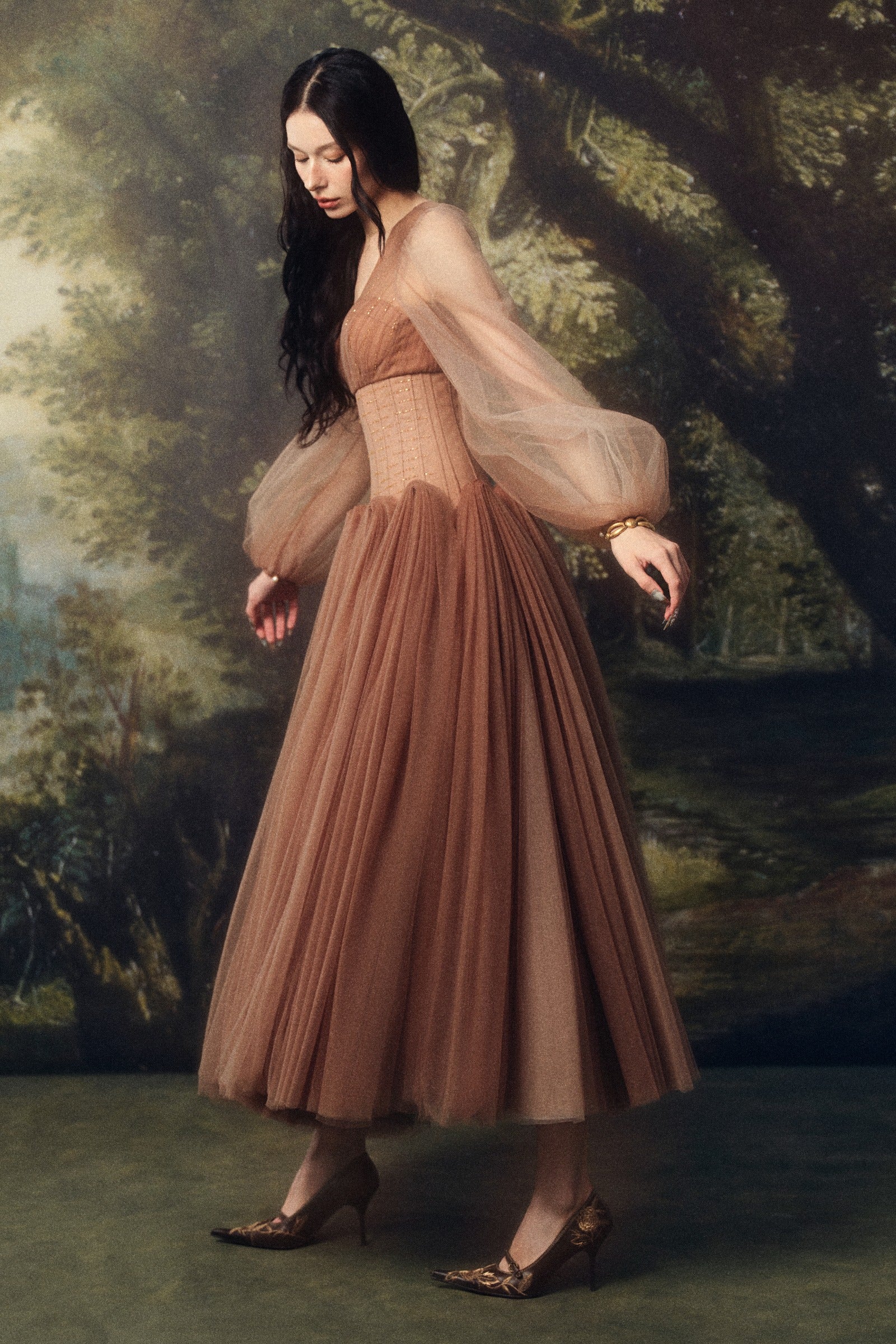 Sylvara Bishop Sleeve Midi Dress