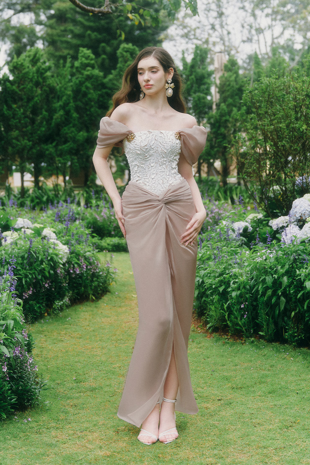 Gladys Sarong Straight Across Neck Chiffon Ankle Length Dress