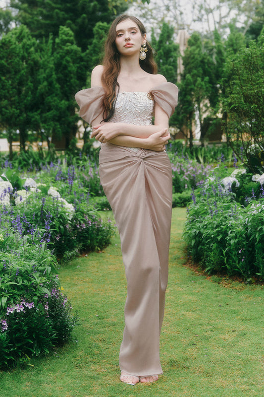 Gladys Sarong Straight Across Neck Chiffon Ankle Length Dress