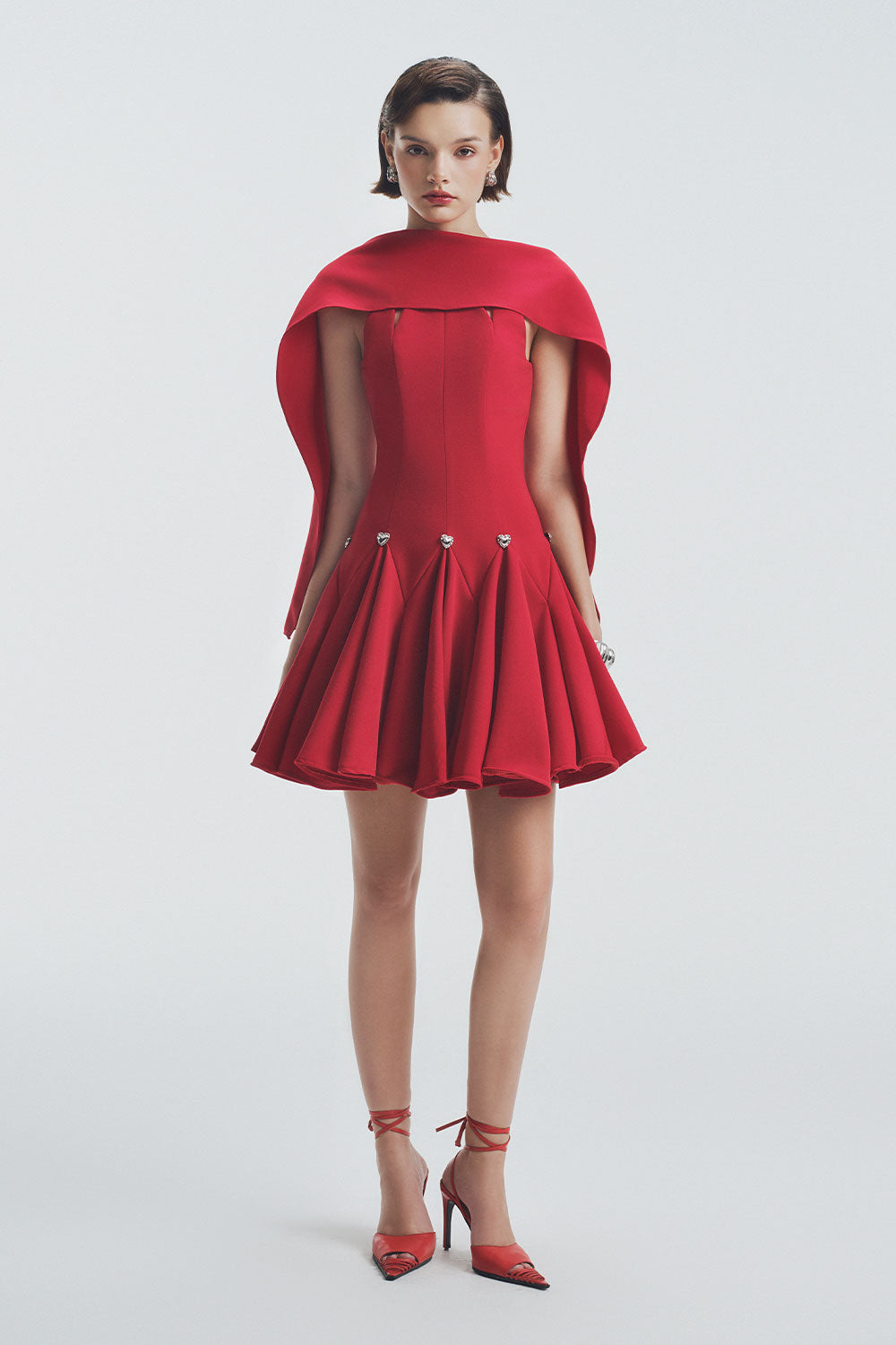 Scarlet Fit and Flare Cape Shoulder Foam Spandex Mini Dress