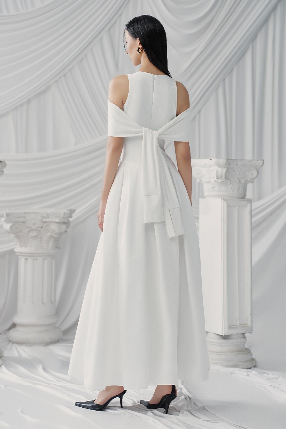 Trixie A-line Cold Shoulder Sleeved Cotton Jersey Ankle Length Dress