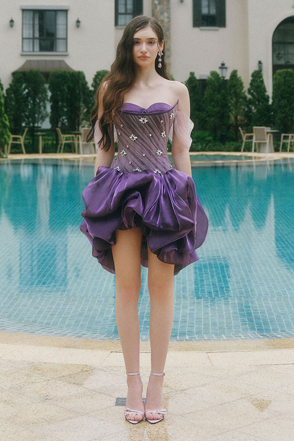 purple puffy mini dress Aline Lace Short Purple Prom Dress, Puffy Purple Homecoming Dress US 4 / Purple