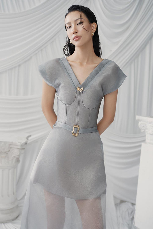 Delight A-line V-Neck Poly Organza Ankle Length Dress