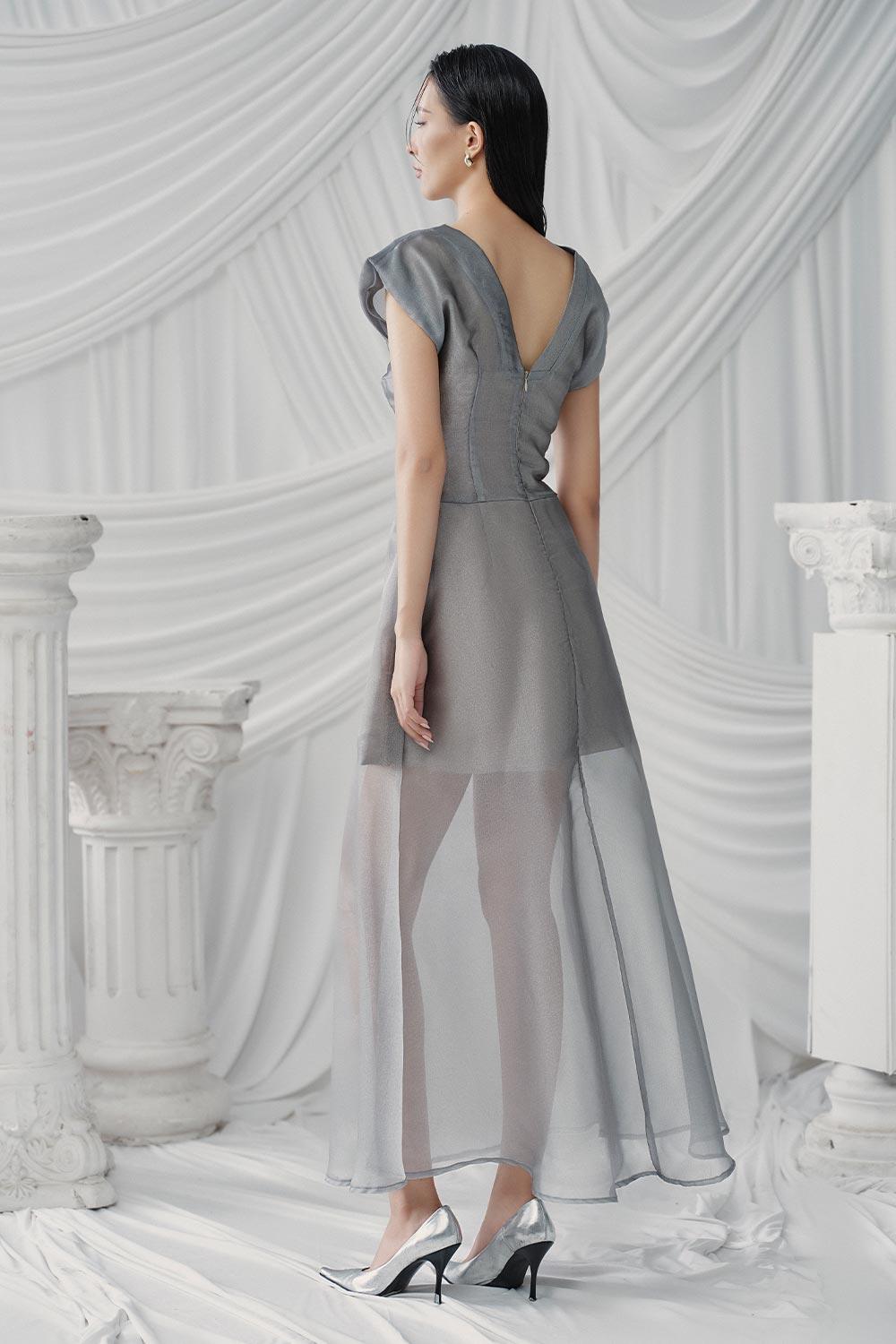 Delight A-line V-Neck Poly Organza Ankle Length Dress