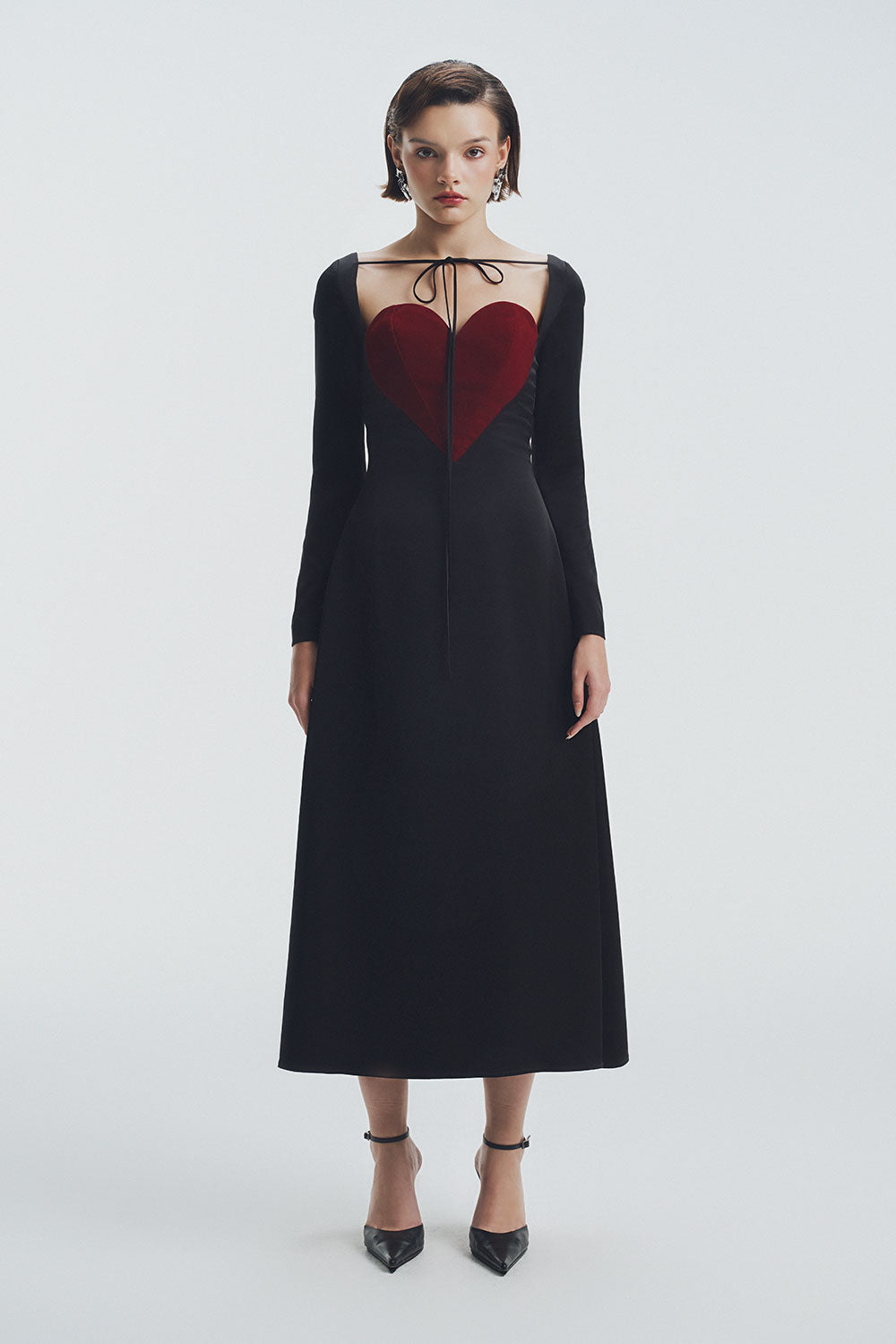 Women's Crimson A-line Heart Neck Velvet Midi Dress S/M/L/XL/Customize Black/Red MEAN BLVD Black/Red / XL Women's Crimson A-line Heart Neck Velvet Midi Dress S/M/L/XL/Customize Black/Red MEAN BLVD Black/Red / XL
