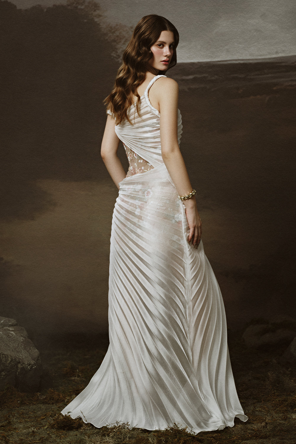 Women's Doria Slit Asymmetric Shoulder Chiffon Floor Length Dress XS/S/M/L/XL/Customize White Nude MEAN BLVD Women's Doria Slit Asymmetric Shoulder Chiffon Floor Length Dress XS/S/M/L/XL/Customize White Nude MEAN BLVD