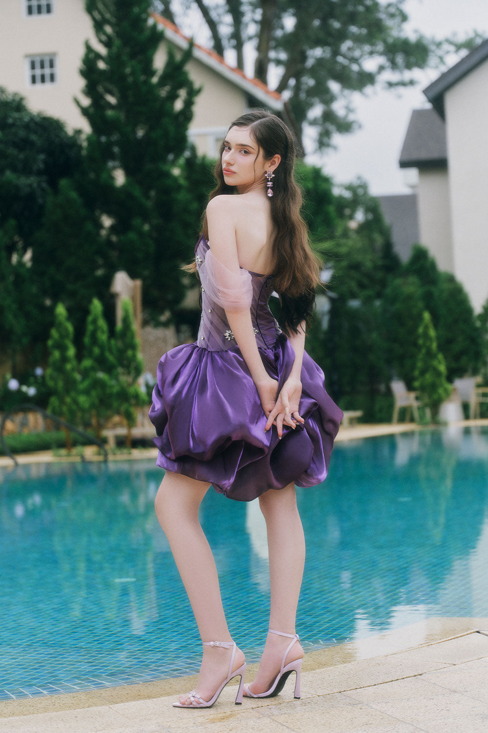 Fireball Puffy Off-Shoulder Organza Mini Dress