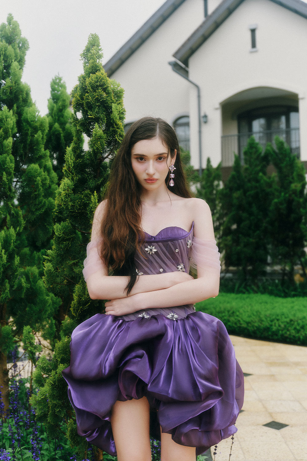 Fireball Puffy Off-Shoulder Organza Mini Dress