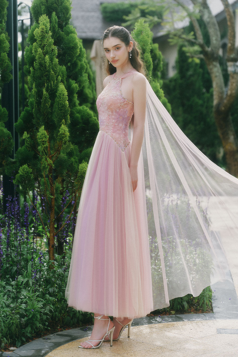 Roxie A-line Halter Neck Tulle Ankle Length Dress