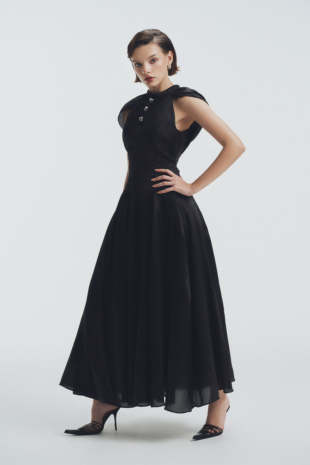 Alexandra A-line Cape Shoulder Polycotton Ankle Length Dress
