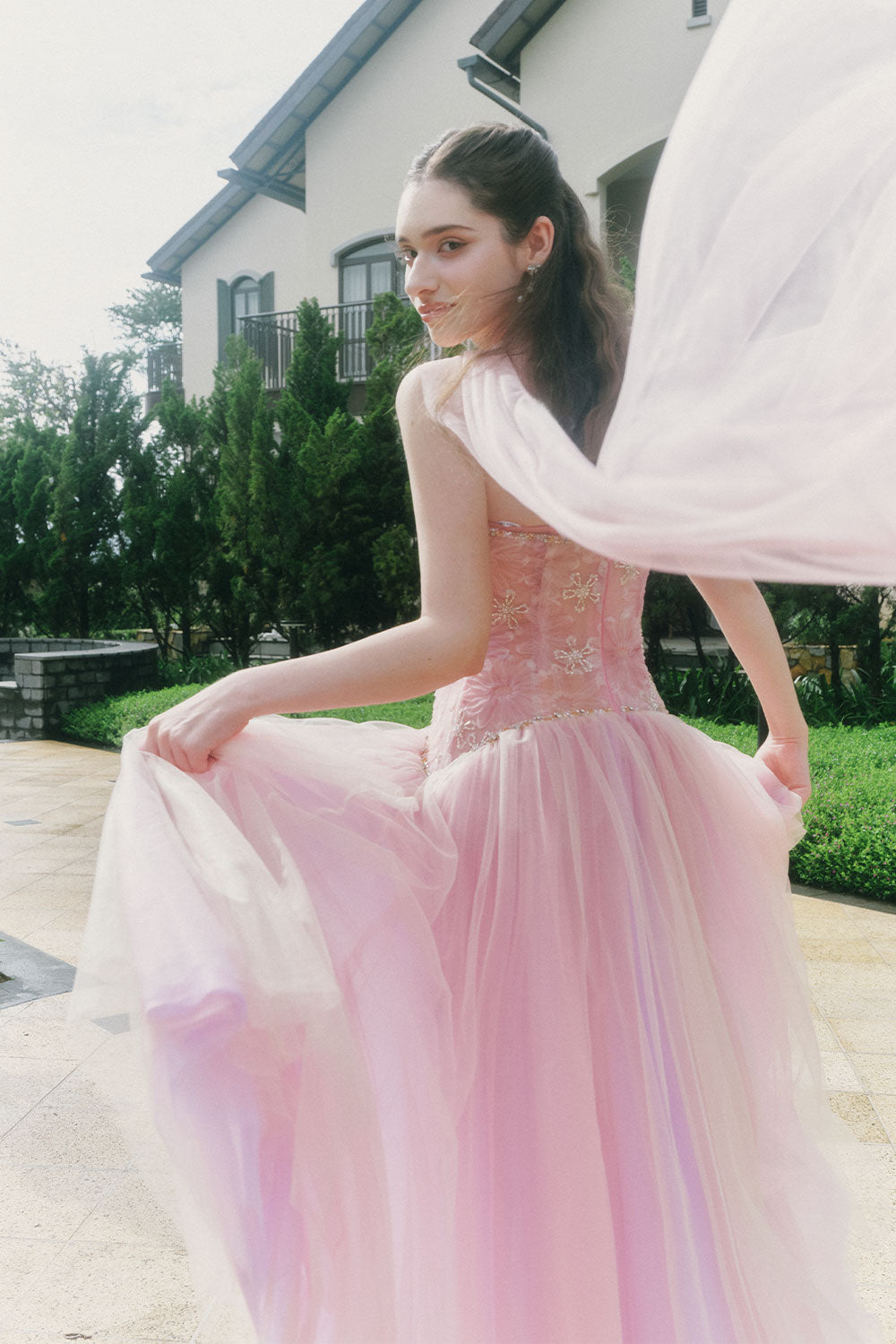 Roxie A-line Halter Neck Tulle Ankle Length Dress