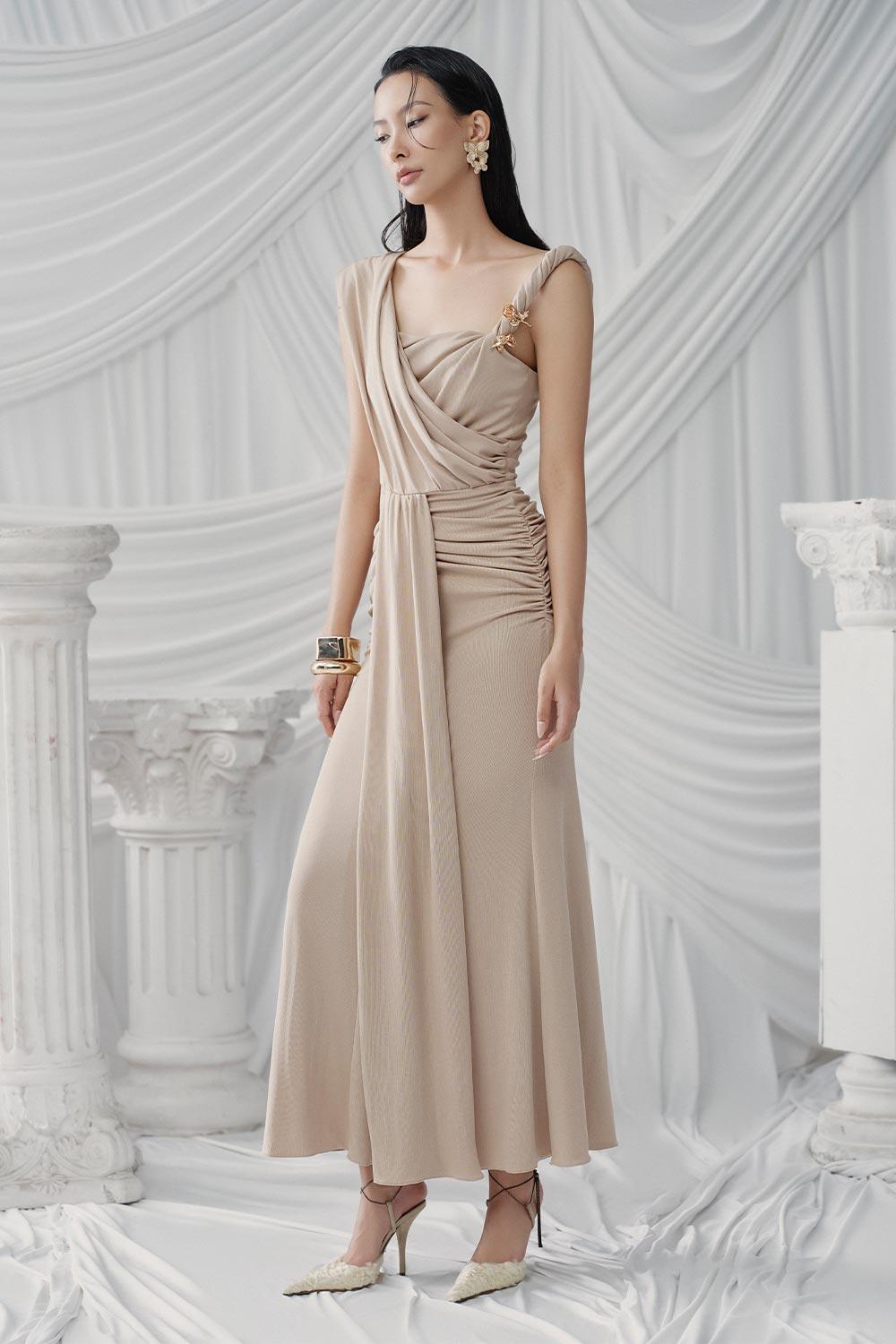 Majorie Sarong Twisted Spandex Ankle Length Dress