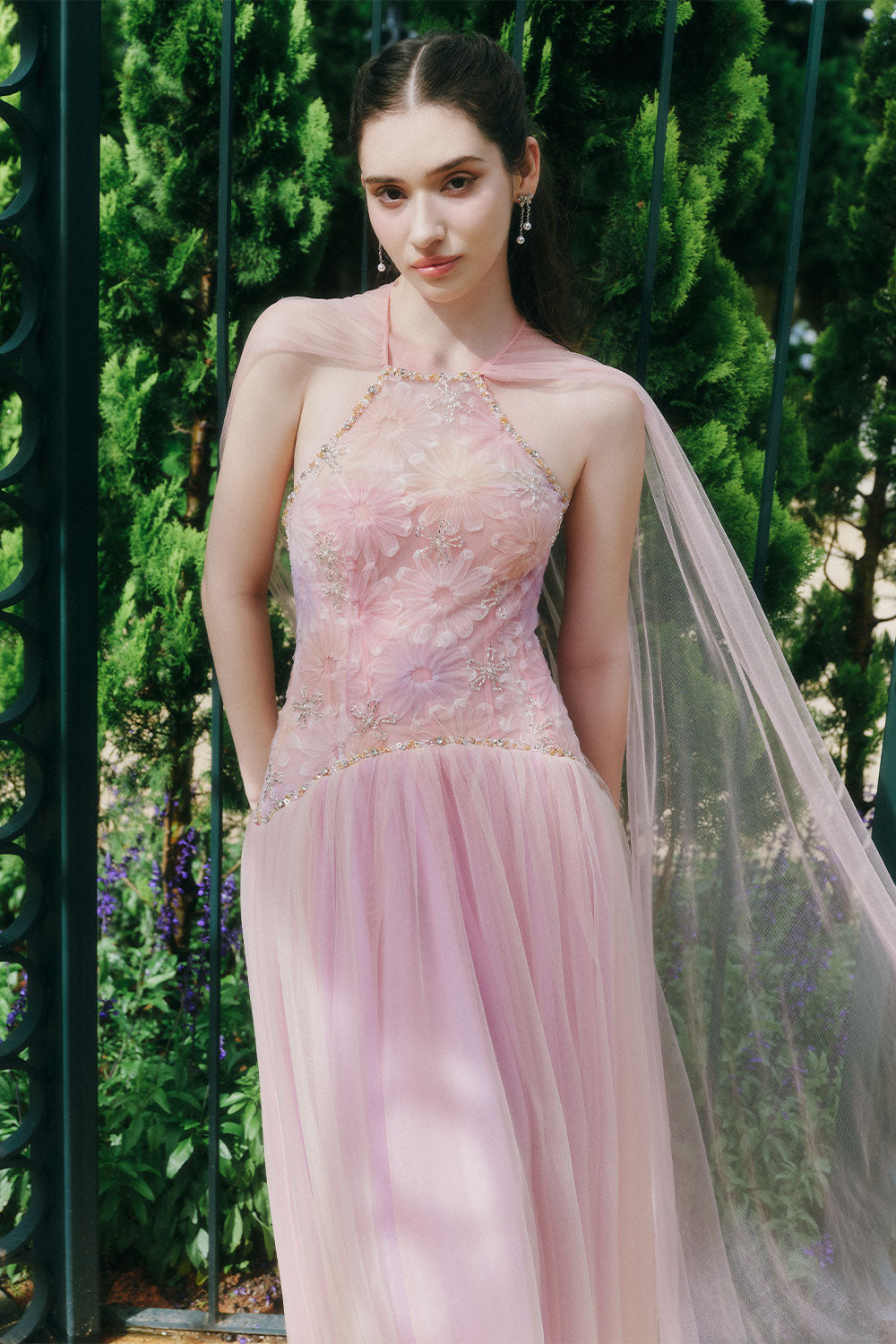 Roxie A-line Halter Neck Tulle Ankle Length Dress