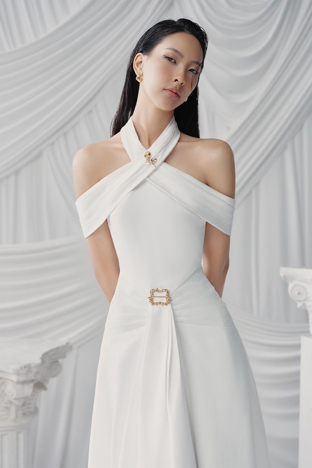 Memphis A-line Halter Neck Taffeta Floor Length Dress