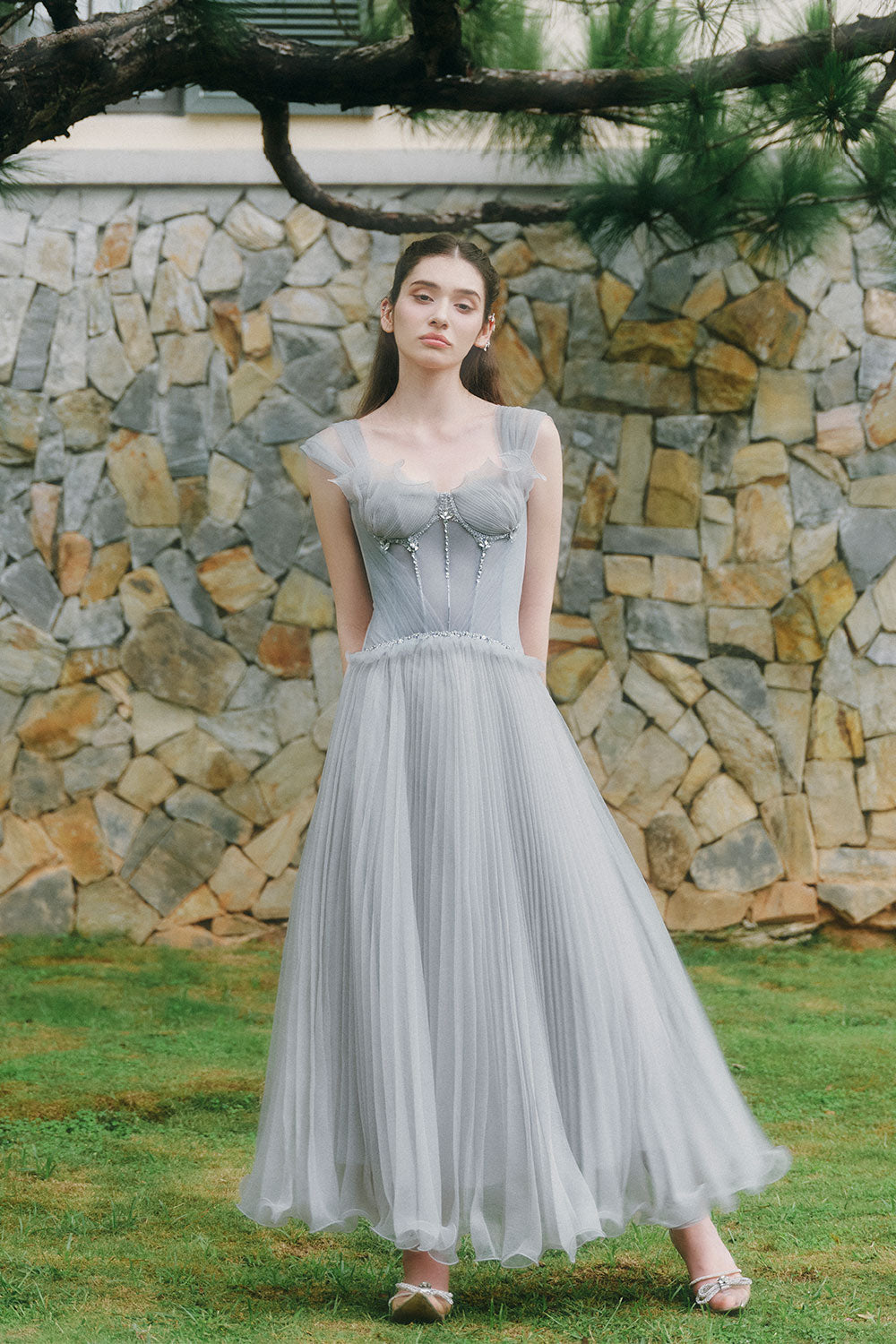 Twighlight A-line Corset Waist Foam Chiffon Ankle Length Dress