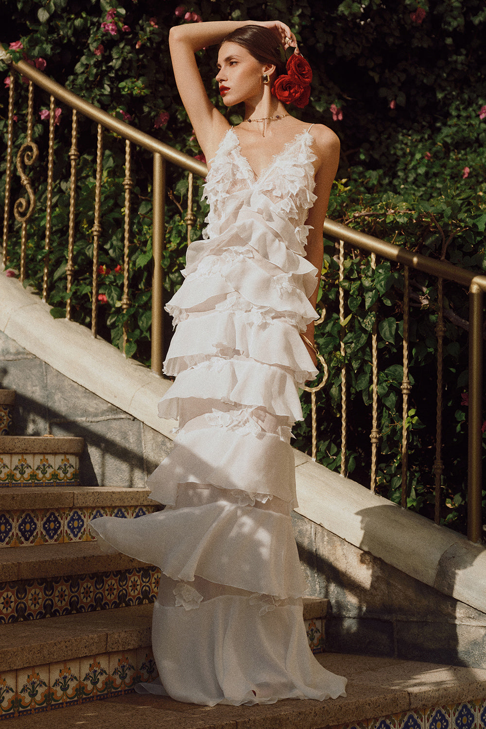 Women's Alejandra Straight Ruffle Layer Crochet Maxi Dress XS/S/M/L/XL/Customize Ceramic White MEAN BLVD Women's Alejandra Straight Ruffle Layer Crochet Maxi Dress XS/S/M/L/XL/Customize Ceramic White MEAN BLVD