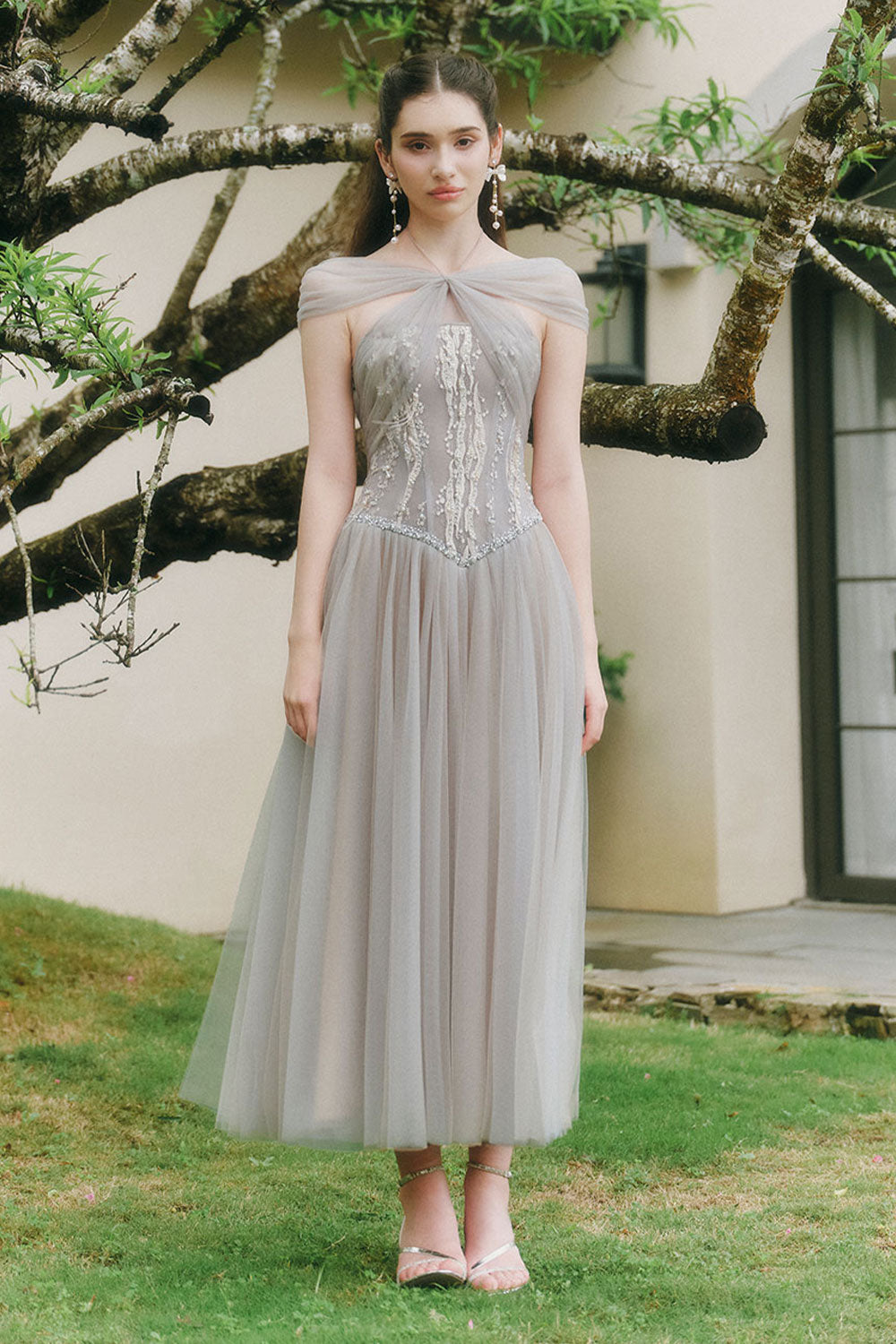 Sparkle A-line Corset Waist Tulle Ankle Length Dress