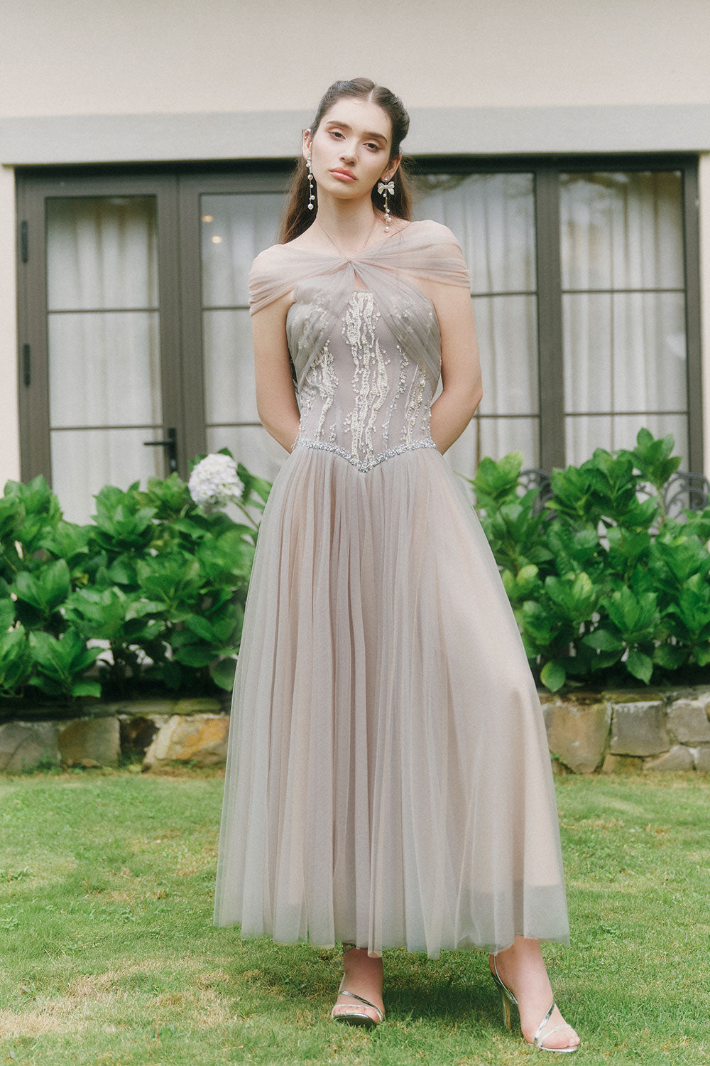 Sparkle A-line Corset Waist Tulle Ankle Length Dress