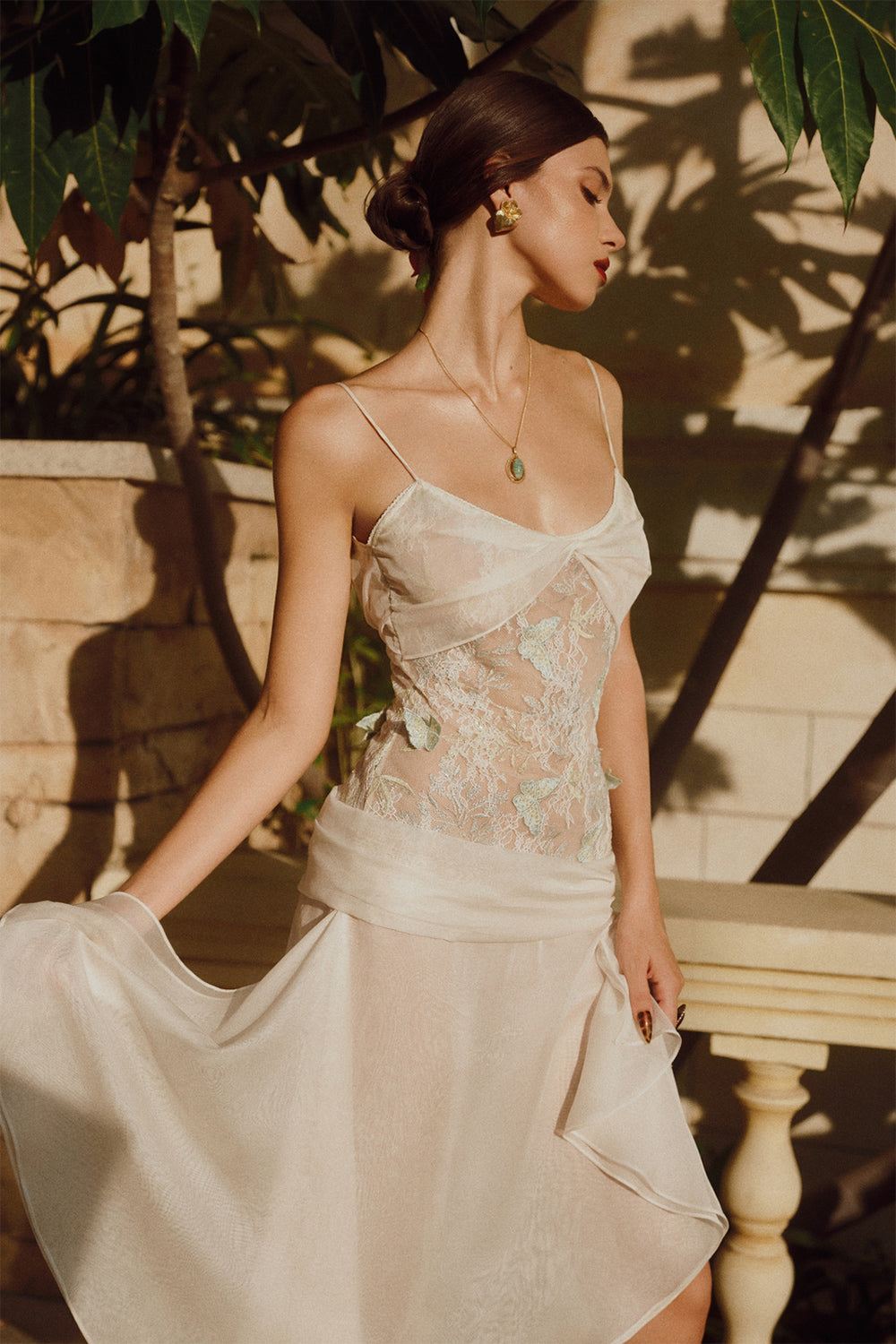 Women's Diana Drop Waist Ruffle Layer Voile Knee-length Dress XS/S/M/L/XL/Customize Cream Pearl MEAN BLVD Women's Diana Drop Waist Ruffle Layer Voile Knee-length Dress XS/S/M/L/XL/Customize Cream Pearl MEAN BLVD