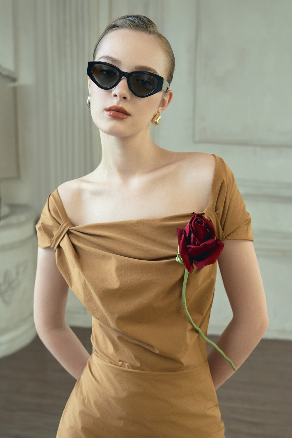 off the shoulder khaki dress Karen Millen Petite Off The Shoulder Brushed Textured Jersey Midi Dress in Khaki