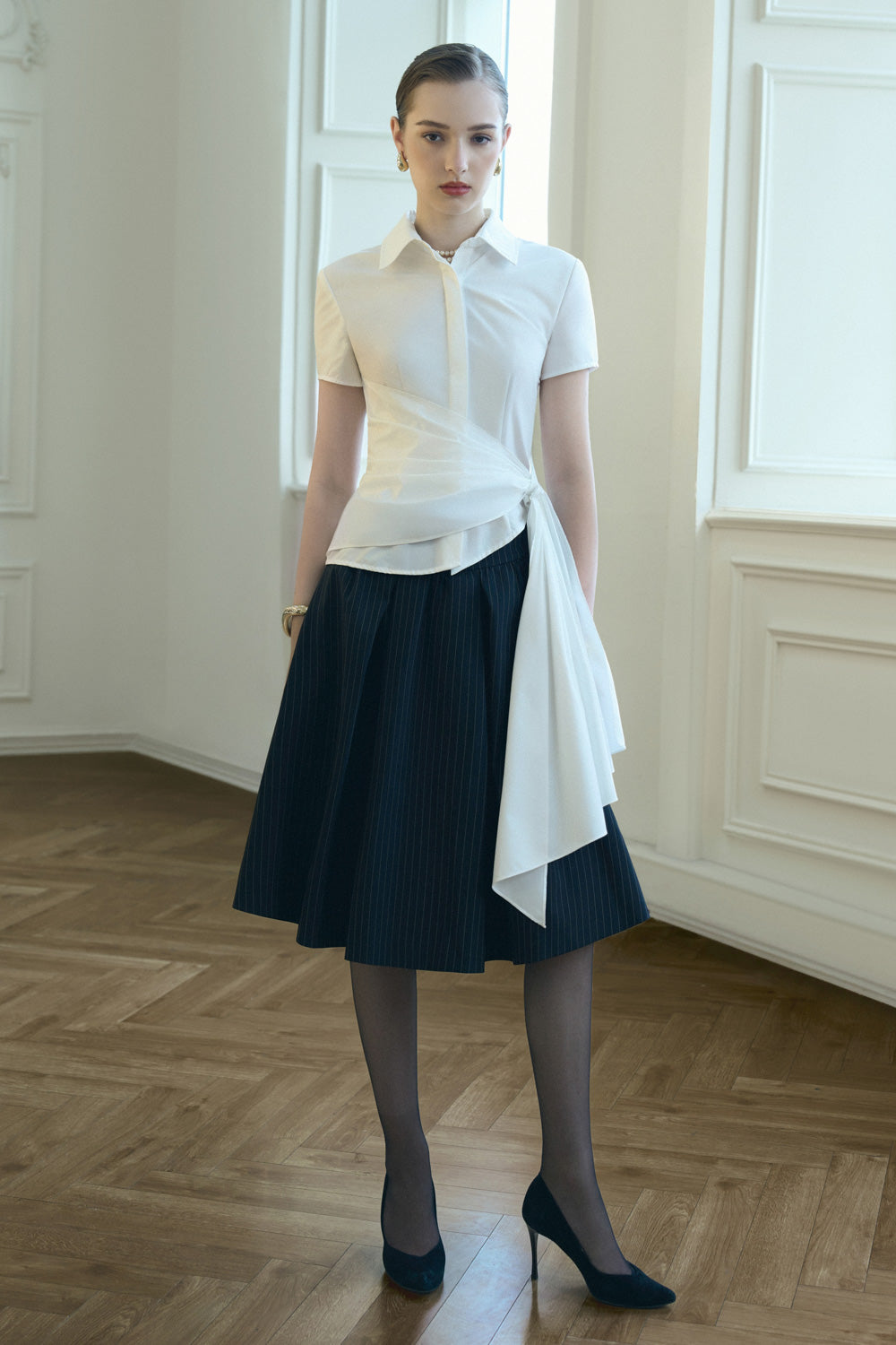 Opal Asymmetric Extended Flap Poplin Shirt