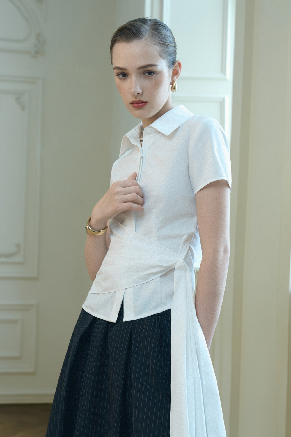 Opal Asymmetric Extended Flap Poplin Shirt