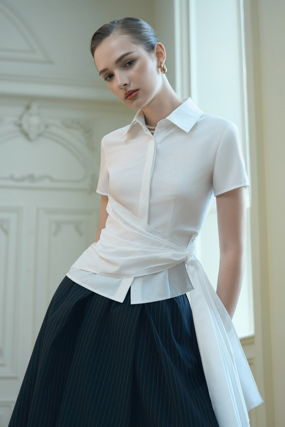 Opal Asymmetric Extended Flap Poplin Shirt
