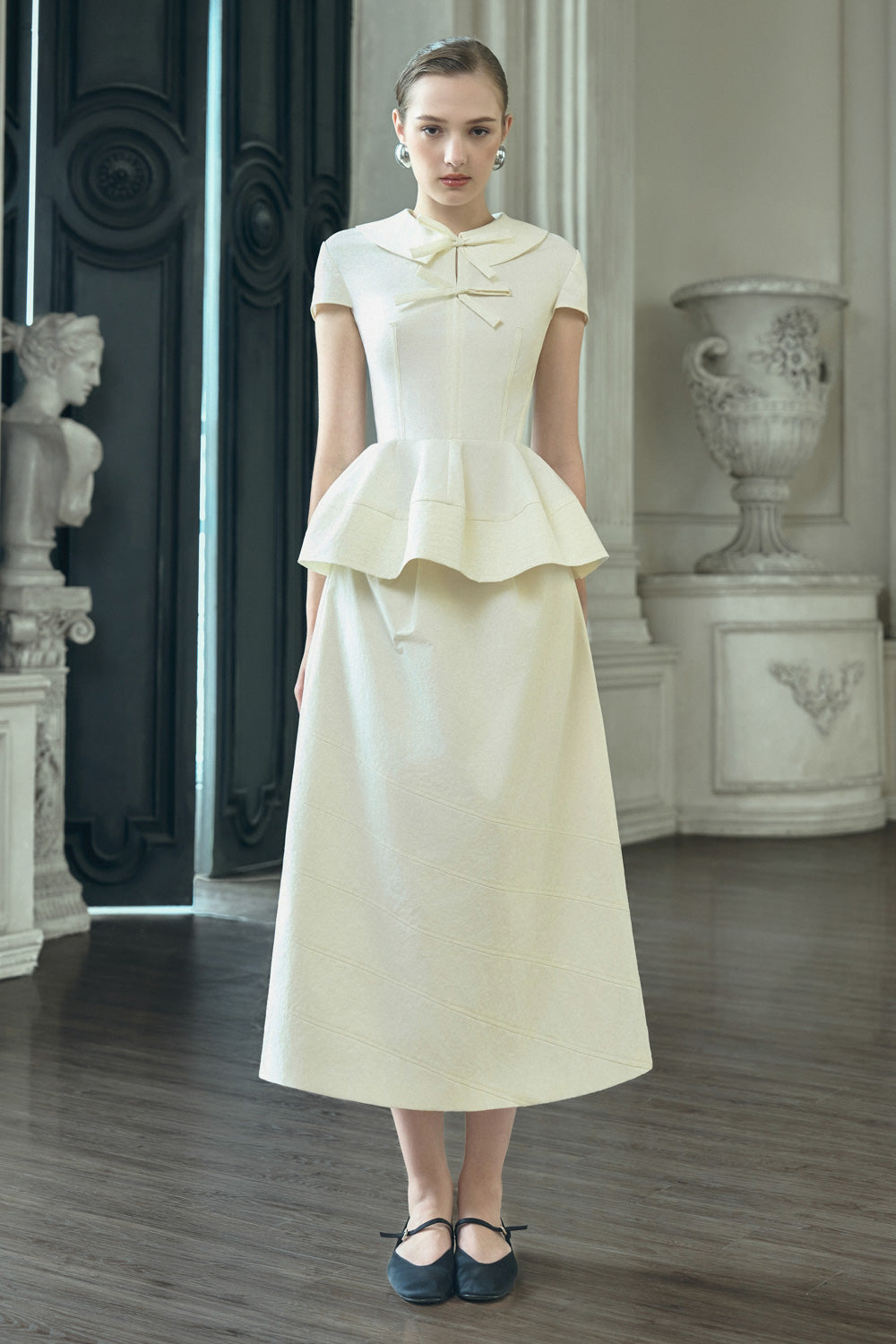 Melody Peplum Bow Khaki Silk Top