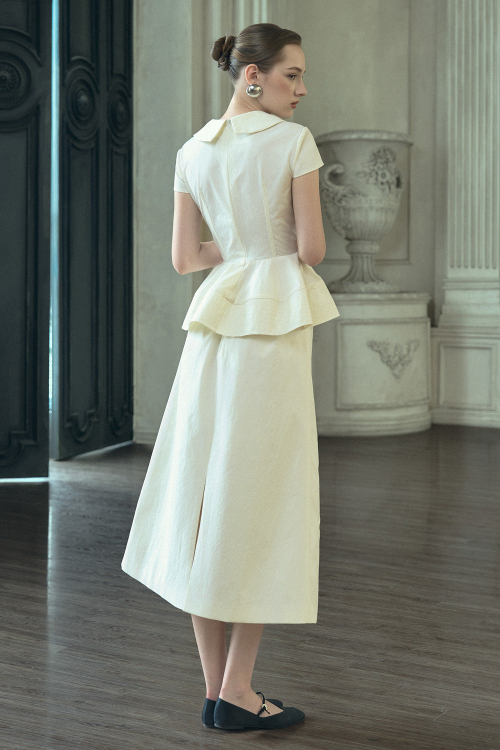 Melody Peplum Bow Khaki Silk Top