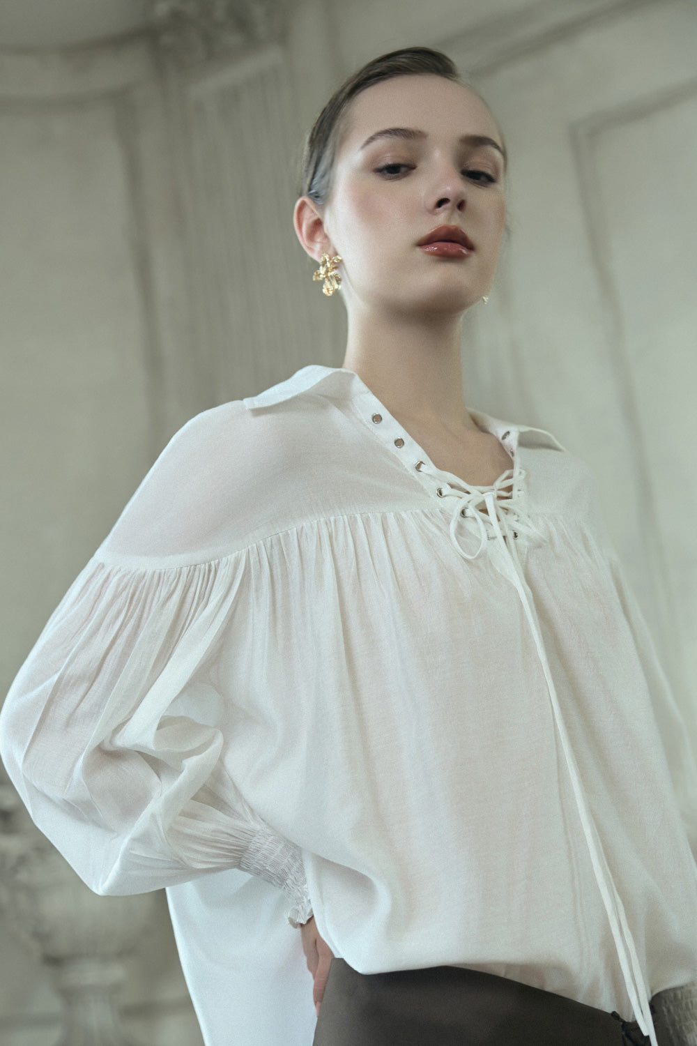 Vanessa Straight Bishop Sleeved Silk Blend Top