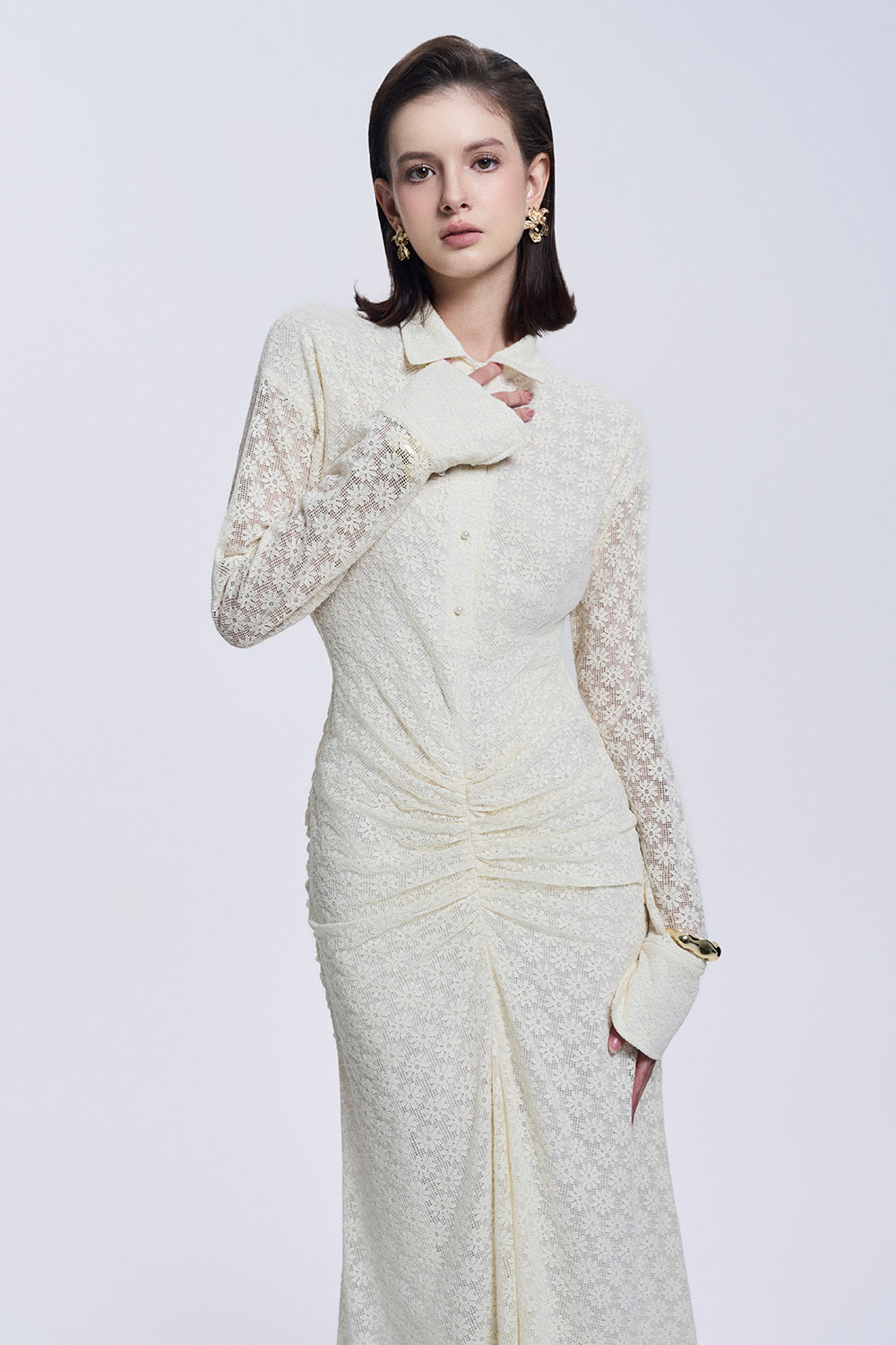 chinese dress ladies Women's Elise Sheath Gathered Lace Maxi Dress XS/S/M/L/XL/Customize Cream Mean Blvd Cream / XL