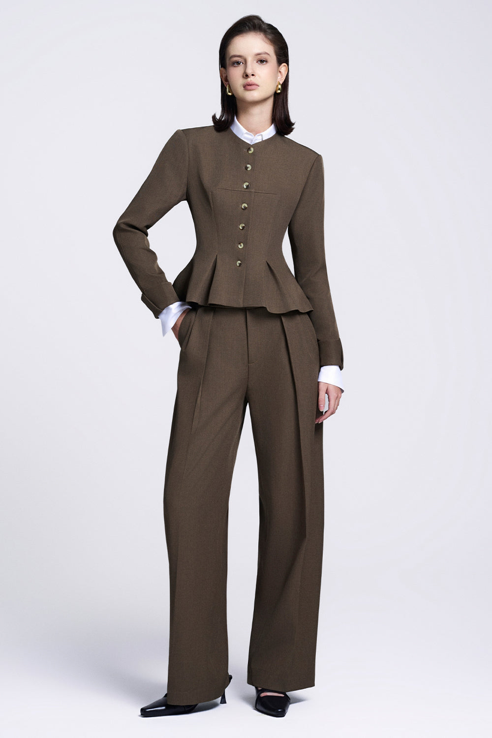 Colette Peplum V-Neck Twill Jacket