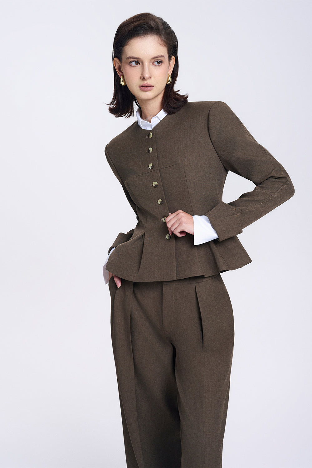 Colette Peplum V-Neck Twill Jacket