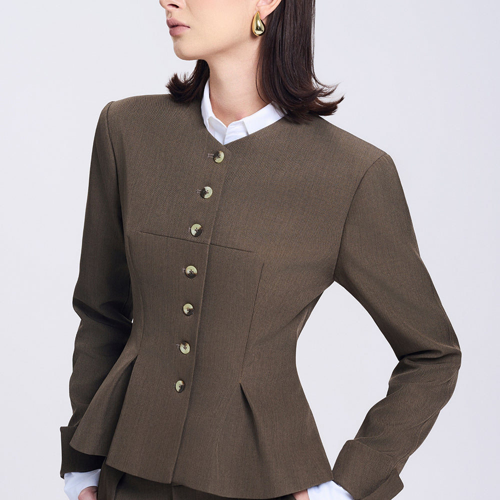 Colette Peplum V-Neck Twill Jacket