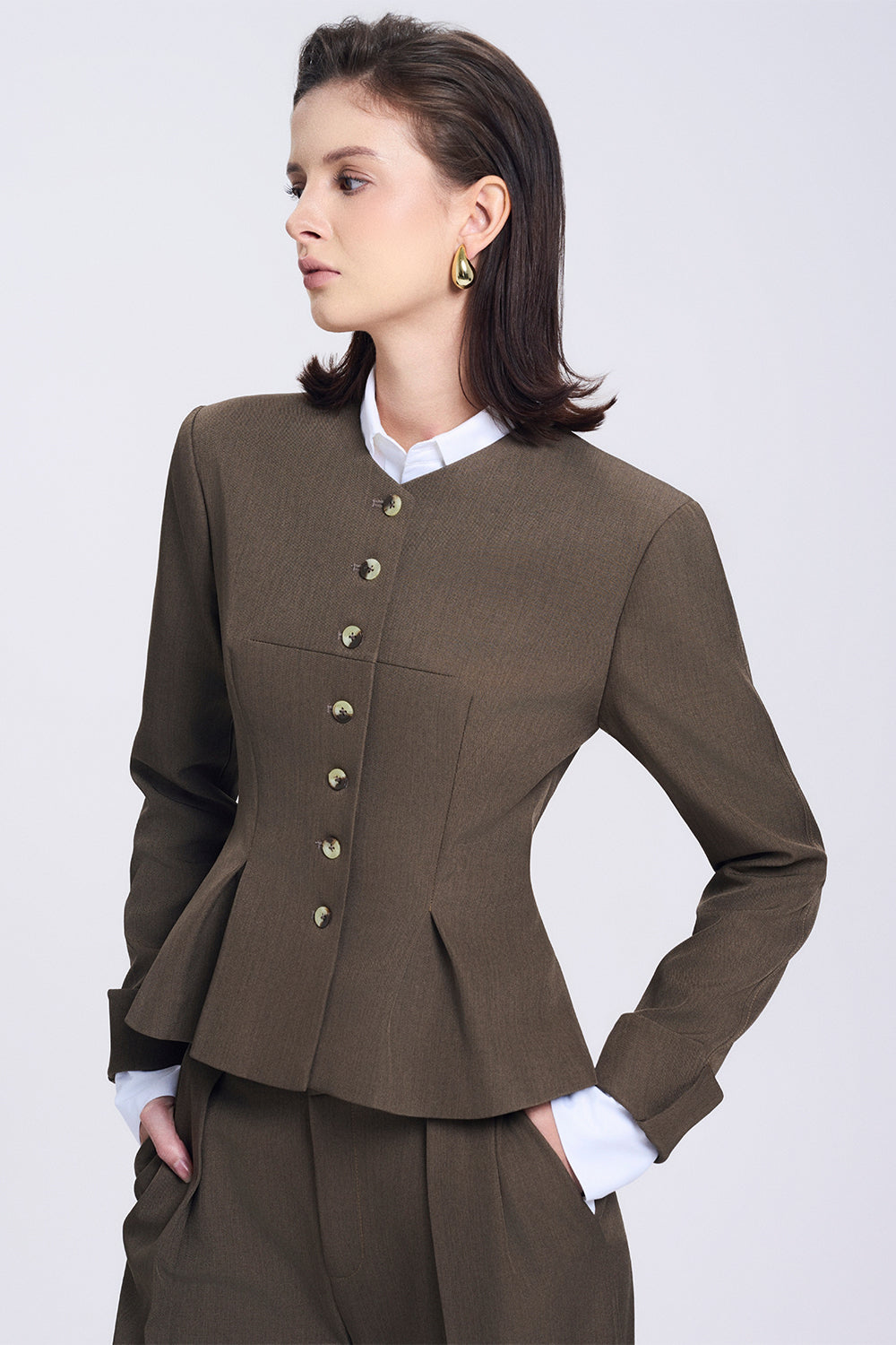 Colette Peplum V-Neck Twill Jacket