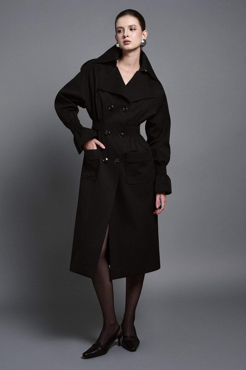AMERI MINIMAL FLARE LONG TRENCH COAT Women's Long Trench Coats