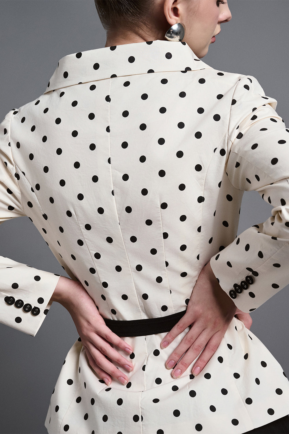 Rhea Peplum V-Neck Silk Cotton Blend Jacket