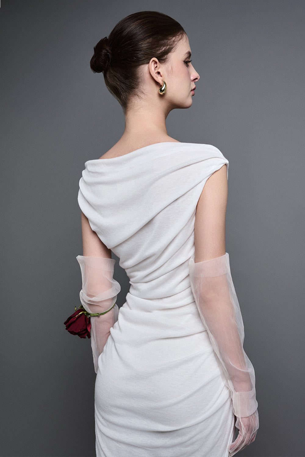 Ames Sheath Draped Cotton Midi Dress